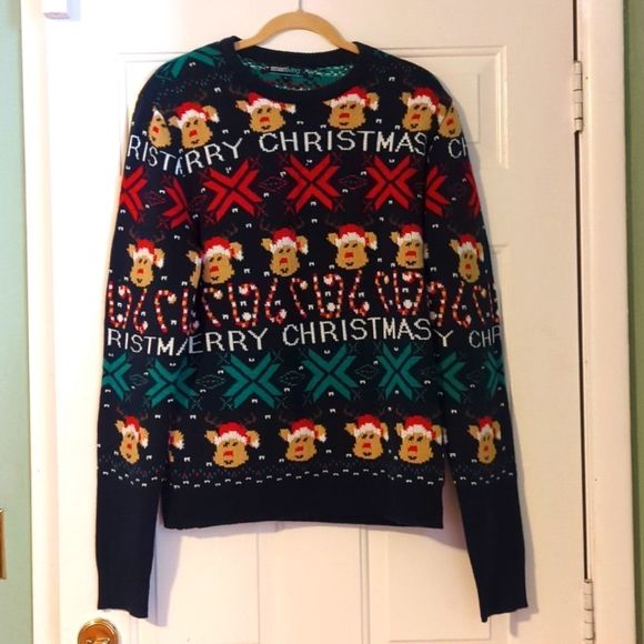 Ugly Christmas Sweater men's L large battery operated lights EUC reindeer snow - Picture 1 of 9